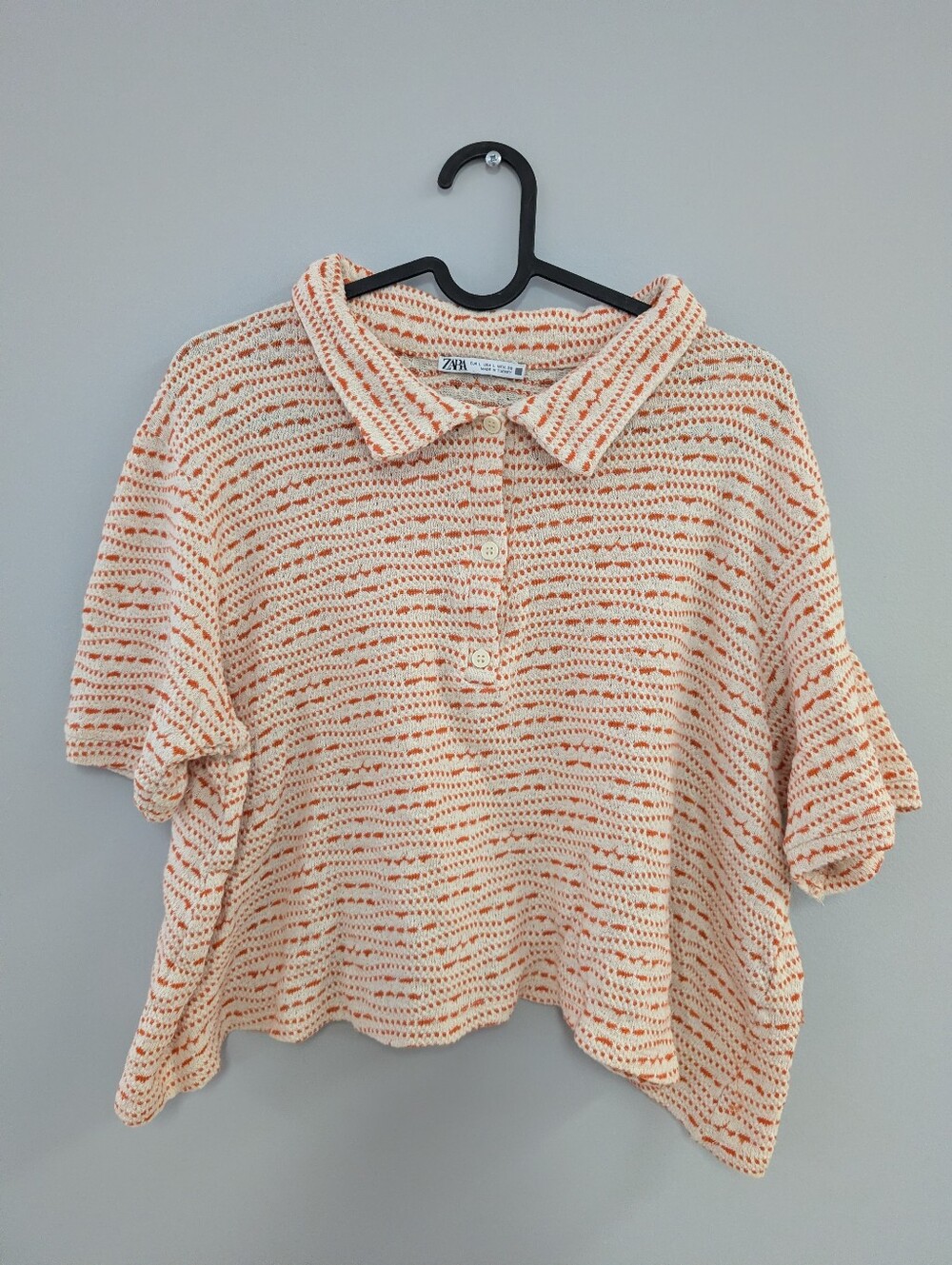 Zara Cream and Peach Crochet Button-Down Shirt